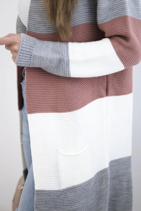 Sweter Kardigan w pasy szary+ciemno różowy Sweter Kardigan w pasy szary+ciemno różowy