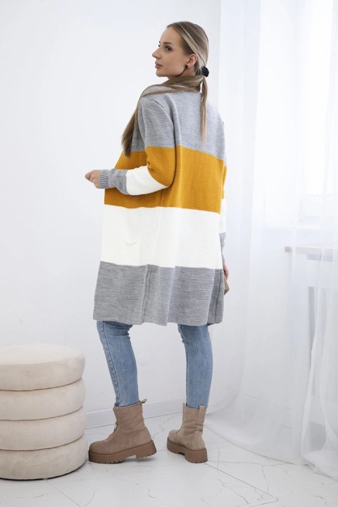 Sweter Kardigan w pasy szary+musztardowy Sweter Kardigan w pasy szary+musztardowy