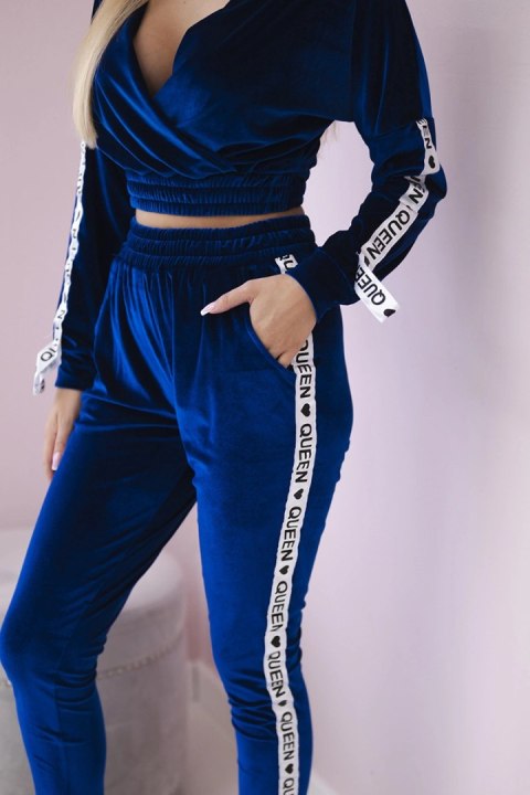 Komplet welurowy z napisem Queen chabrowy Komplet welurowy z napisem Queen chabrowy