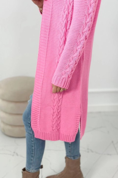 Sweter Kardigan splot warkocz jasny różowy Sweter Kardigan splot warkocz jasny różowy
