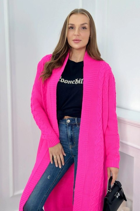 Sweter Kardigan splot warkocz różowy neon Sweter Kardigan splot warkocz różowy neon