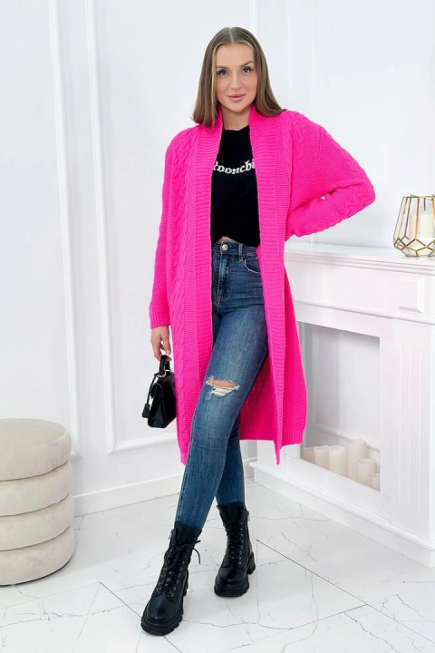 Sweter Kardigan splot warkocz różowy neon Sweter Kardigan splot warkocz różowy neon