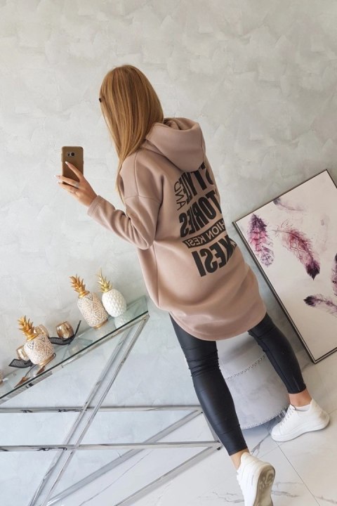 Bluza ocieplana z długim tyłem i kapturem ciemny beżowy Bluza ocieplana z długim tyłem i kapturem ciemny beżowy