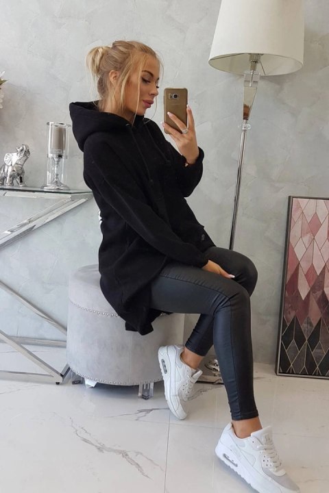 Bluza ocieplana z długim tyłem i kapturem czarna