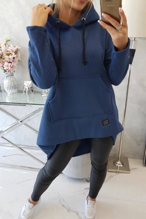 Bluza ocieplana z długim tyłem i kapturem granatowa Bluza ocieplana z długim tyłem i kapturem granatowa