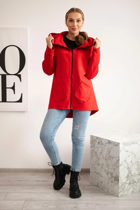 Bluza ocieplana z dłuższym tyłem i kieszeniami czerwona Bluza ocieplana z dłuższym tyłem i kieszeniami czerwona