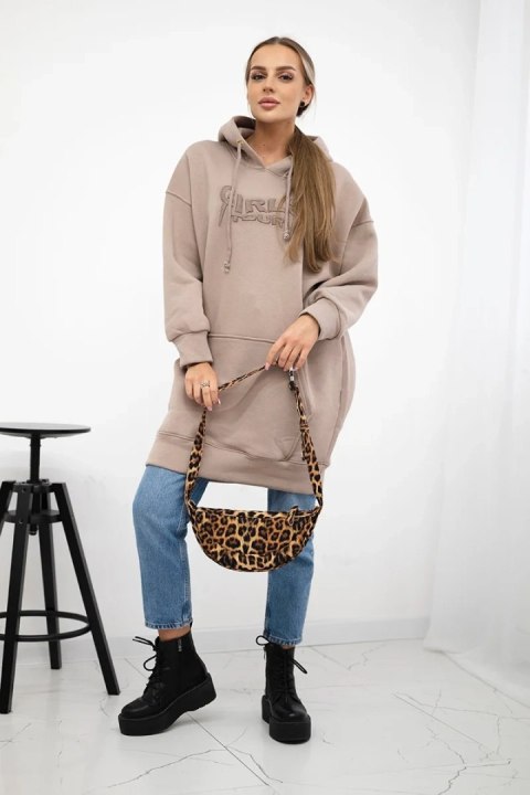 Bluza ocieplana z haftowanym napisem oversize ciemno beżowa Bluza ocieplana z haftowanym napisem oversize ciemno beżowa