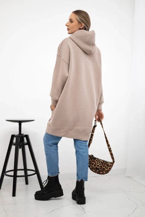 Bluza ocieplana z haftowanym napisem oversize ciemno beżowa Bluza ocieplana z haftowanym napisem oversize ciemno beżowa