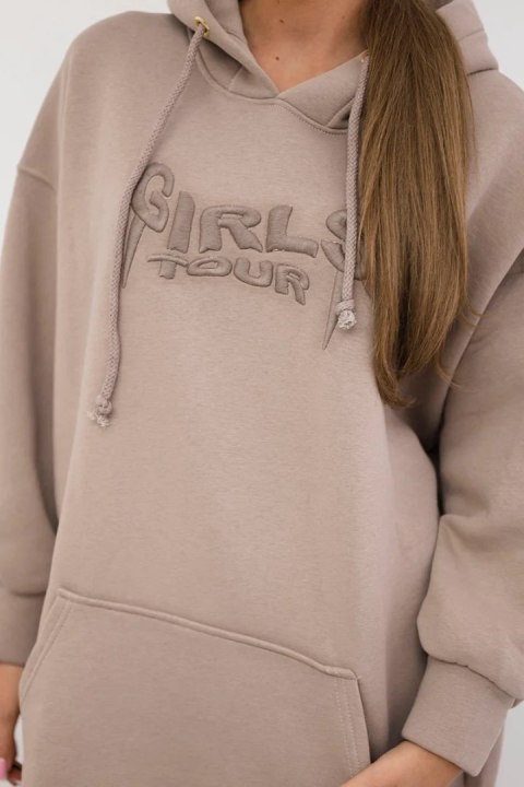 Bluza ocieplana z haftowanym napisem oversize ciemno beżowa Bluza ocieplana z haftowanym napisem oversize ciemno beżowa