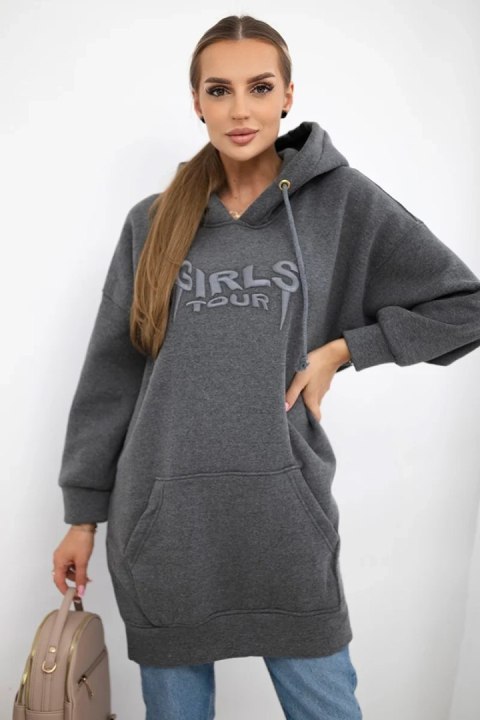 Bluza ocieplana z haftowanym napisem oversize grafitowa Bluza ocieplana z haftowanym napisem oversize grafitowa