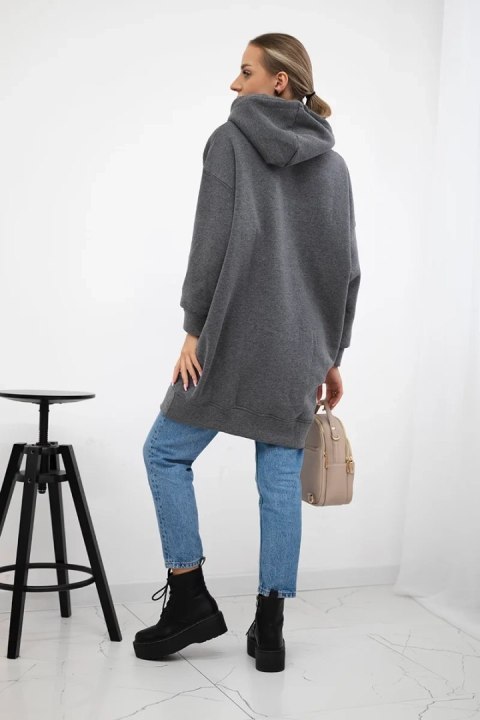 Bluza ocieplana z haftowanym napisem oversize grafitowa Bluza ocieplana z haftowanym napisem oversize grafitowa