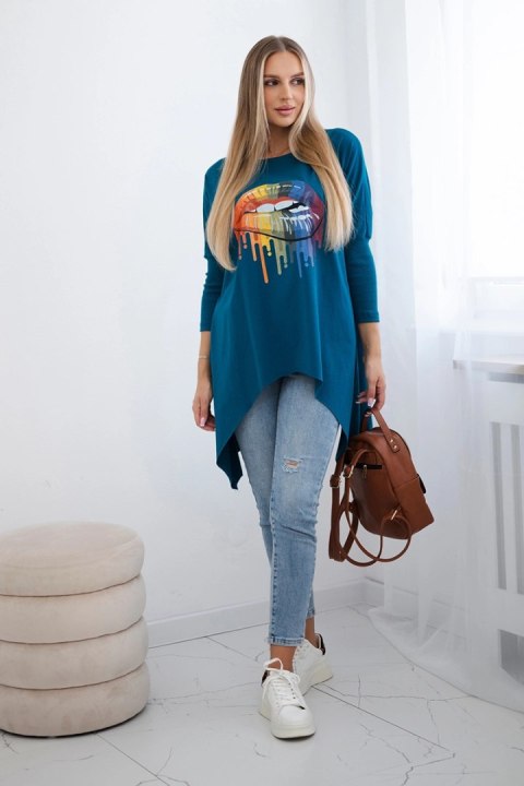 Bluzka oversize z nadrukiem tęczowych ust morski Bluzka oversize z nadrukiem tęczowych ust morski