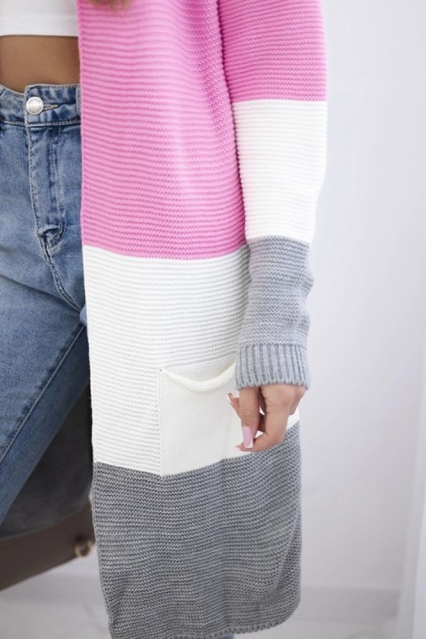 Sweter Kardigan w pasy szary+jasny różowy Sweter Kardigan w pasy szary+jasny różowy