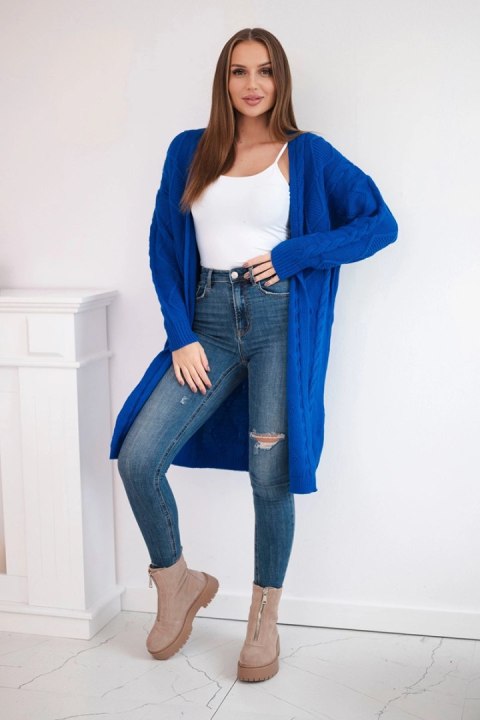 Sweter Kardigan z warkoczowym splotem chabrowy Sweter Kardigan z warkoczowym splotem chabrowy
