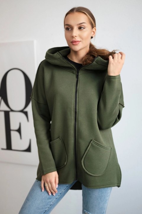 Bluza ocieplana z dłuższym tyłem i kieszeniami khaki Bluza ocieplana z dłuższym tyłem i kieszeniami khaki