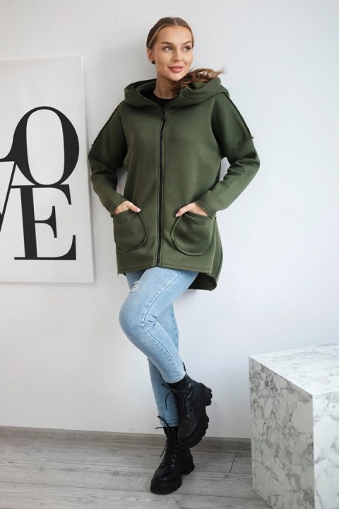 Bluza ocieplana z dłuższym tyłem i kieszeniami khaki Bluza ocieplana z dłuższym tyłem i kieszeniami khaki