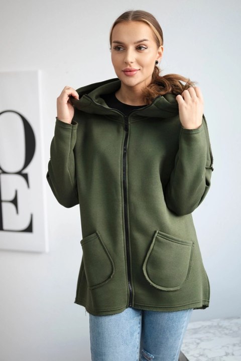 Bluza ocieplana z dłuższym tyłem i kieszeniami khaki Bluza ocieplana z dłuższym tyłem i kieszeniami khaki