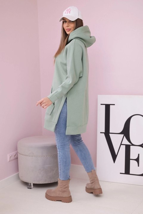Bluza ocieplana z rozcięciami na bokach ciemno miętowa Bluza ocieplana z rozcięciami na bokach ciemno miętowa