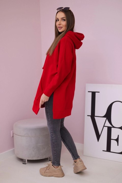 Bluza ocieplana z rozcięciami na bokach czerwona Bluza ocieplana z rozcięciami na bokach czerwona