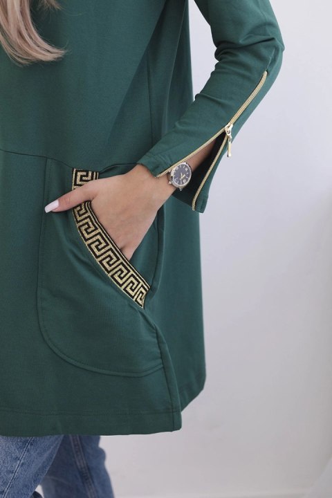 Bluza z ozdobną taśmą ciemno zielona Bluza z ozdobną taśmą ciemno zielona