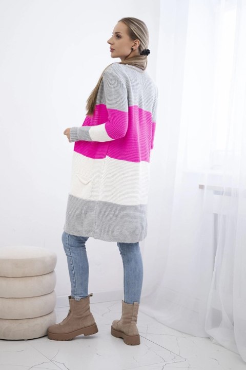 Sweter Kardigan w pasy szary+różowy neon Sweter Kardigan w pasy szary+różowy neon
