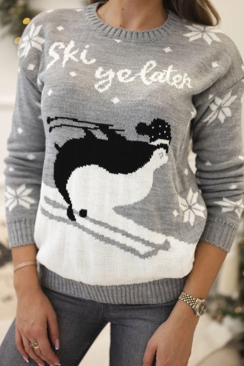 Sweter motywem świątecznym szary Sweter motywem świątecznym szary