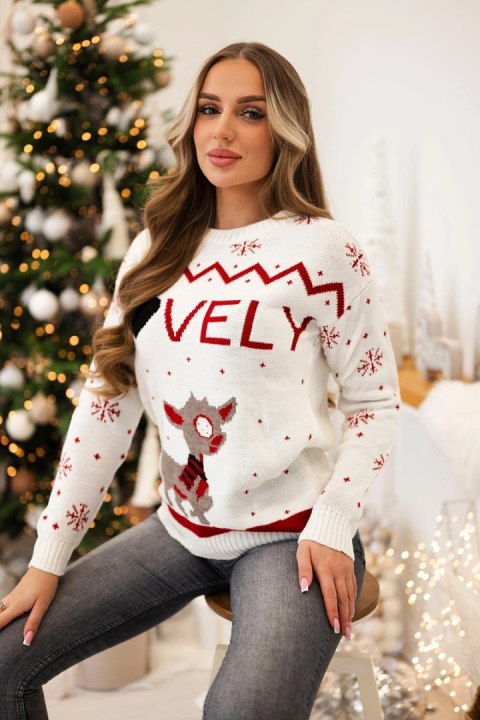 Sweter świąteczny z napisem ecru Sweter świąteczny z napisem ecru
