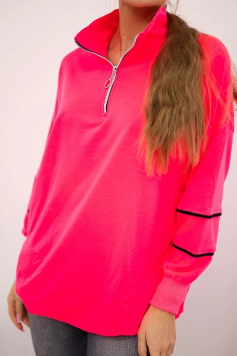 Bluza z suwakiem i kieszeniami różowy neon Bluza z suwakiem i kieszeniami różowy neon