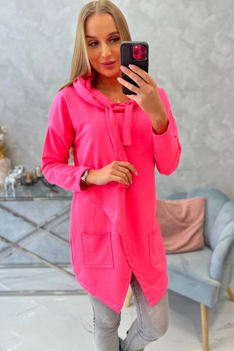 Tunika z kopertowym przodem Oversize różowy neon Tunika z kopertowym przodem Oversize różowy neon