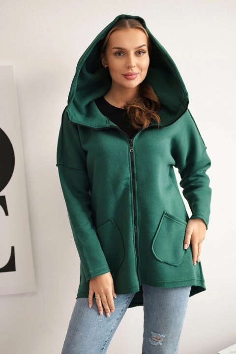 Bluza ocieplana z dłuższym tyłem i kieszeniami ciemno zielona Bluza ocieplana z dłuższym tyłem i kieszeniami ciemno zielona