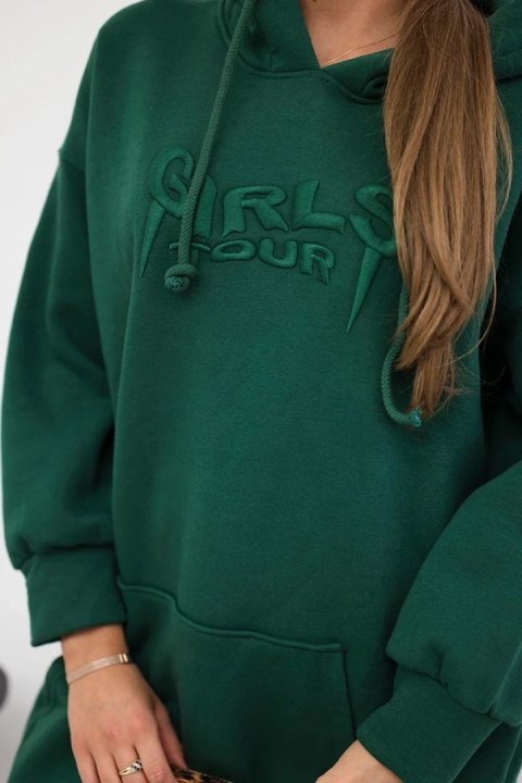 Bluza ocieplana z haftowanym napisem oversize ciemno zielona Bluza ocieplana z haftowanym napisem oversize ciemno zielona