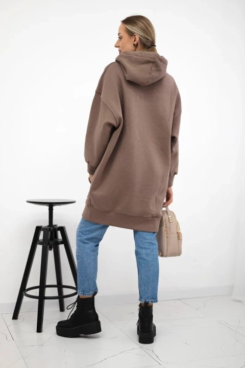 Bluza ocieplana z haftowanym napisem oversize mocca Bluza ocieplana z haftowanym napisem oversize mocca