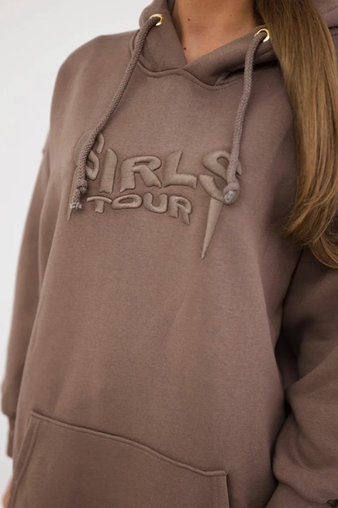 Bluza ocieplana z haftowanym napisem oversize mocca Bluza ocieplana z haftowanym napisem oversize mocca