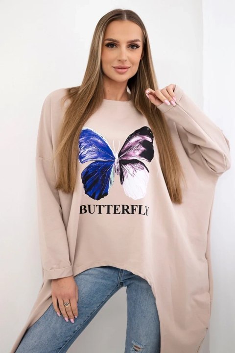 Bluzka z nadrukiem oversize beżowa Bluzka z nadrukiem oversize beżowa
