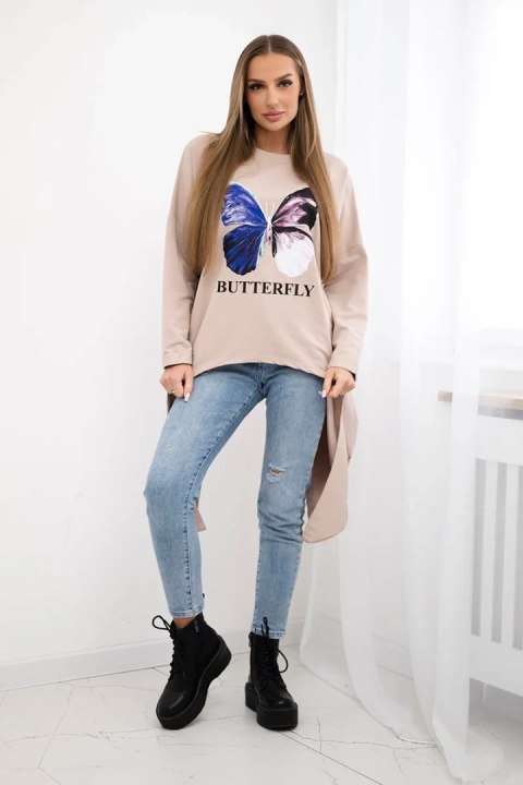 Bluzka z nadrukiem oversize beżowa Bluzka z nadrukiem oversize beżowa