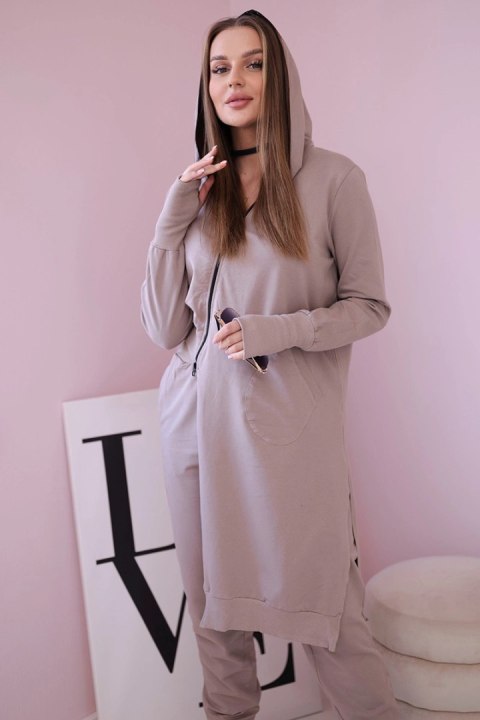 Komplet dresowy bluza z dłuższym bokiem ciemny beżowy Komplet dresowy bluza z dłuższym bokiem ciemny beżowy
