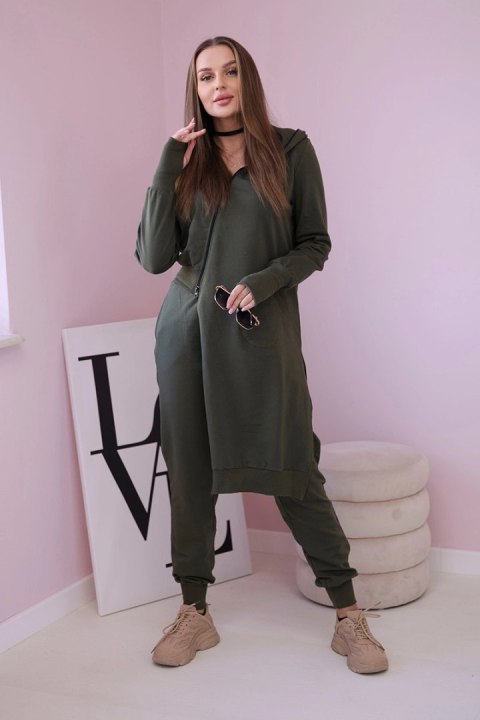Komplet dresowy bluza z dłuższym bokiem khaki Komplet dresowy bluza z dłuższym bokiem khaki