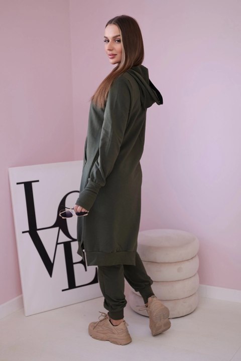Komplet dresowy bluza z dłuższym bokiem khaki Komplet dresowy bluza z dłuższym bokiem khaki
