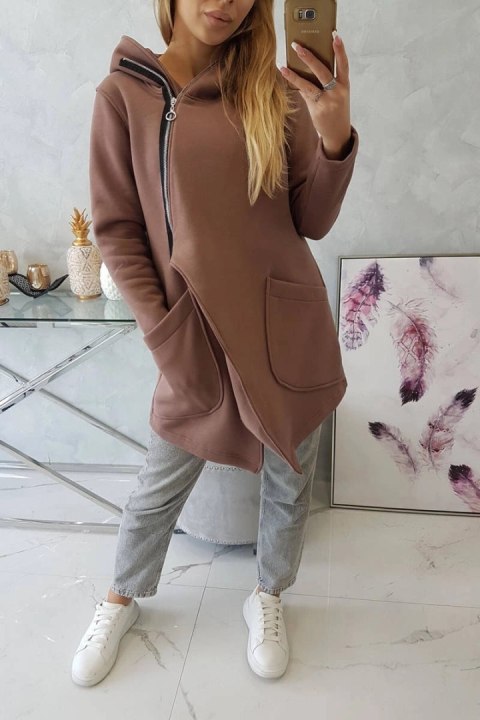 Bluza ocieplana z asymetrycznym suwakiem mocca