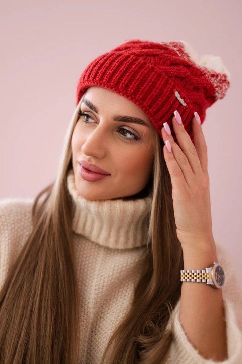 Czapka z polarem Ilona K218 malinowy+ecru Czapka z polarem Ilona K218 malinowy+ecru