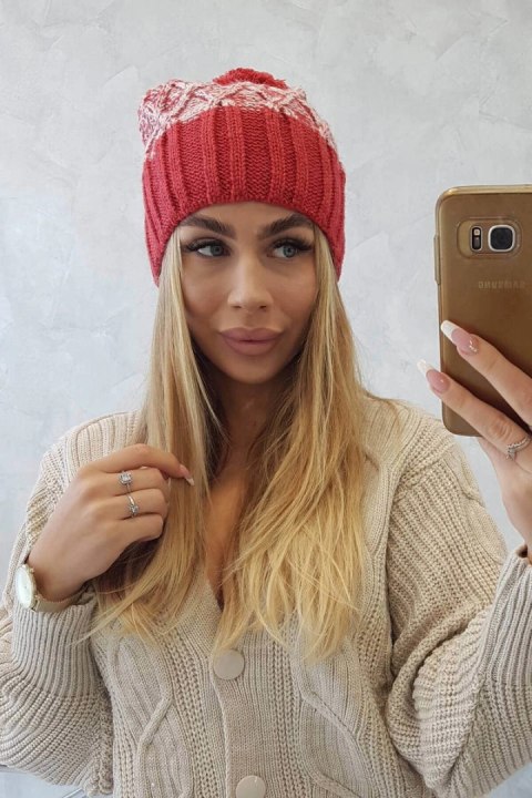 Czapka z polarem Milano K203 ecru melanż+czerwona Czapka z polarem Milano K203 ecru melanż+czerwona