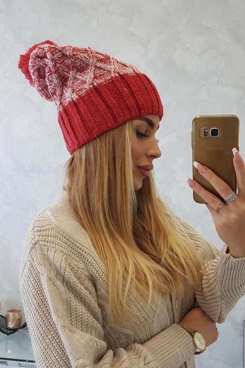 Czapka z polarem Milano K203 ecru melanż+czerwona Czapka z polarem Milano K203 ecru melanż+czerwona