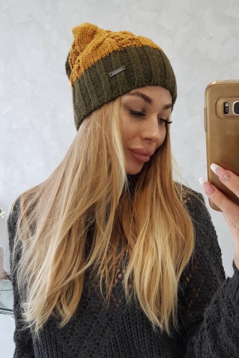 Czapka z polarem Paris K212 musztardowy+khaki Czapka z polarem Paris K212 musztardowy+khaki