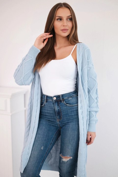 Sweter Kardigan z warkoczowym splotem błękitny Sweter Kardigan z warkoczowym splotem błękitny
