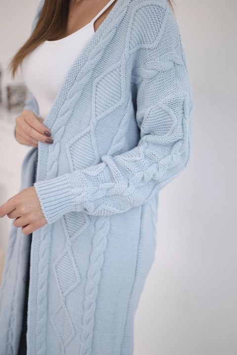 Sweter Kardigan z warkoczowym splotem błękitny Sweter Kardigan z warkoczowym splotem błękitny