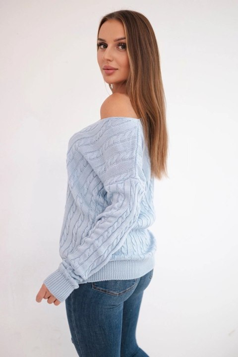 Sweter pleciony z dekoltem V błękitny Sweter pleciony z dekoltem V błękitny