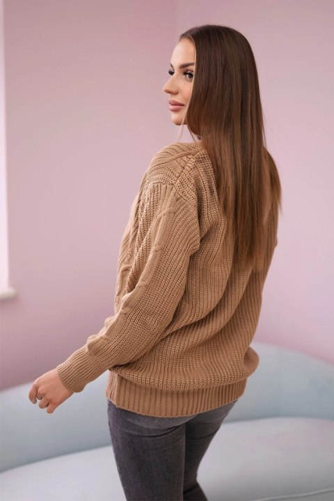 Sweter zapinany na guziki z szerokim rękawem camelowy Sweter zapinany na guziki z szerokim rękawem camelowy