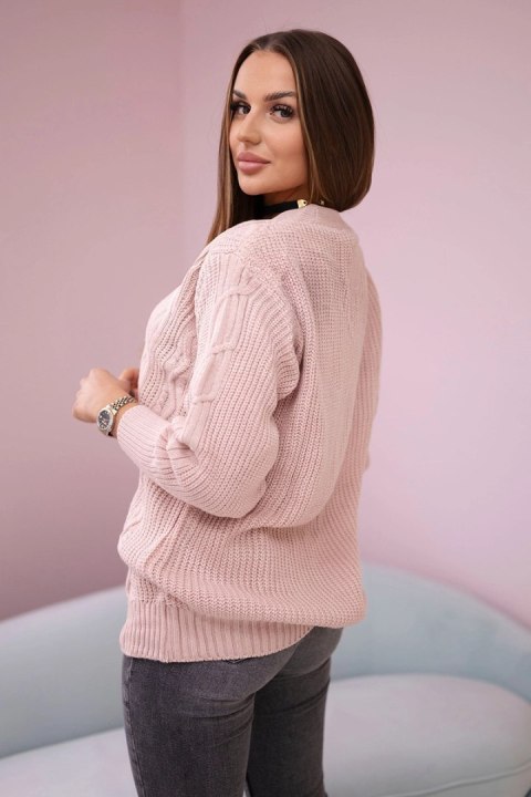 Sweter zapinany na guziki z szerokim rękawem pudrowy róż Sweter zapinany na guziki z szerokim rękawem pudrowy róż