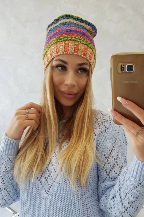 Czapka z polarem Krystyna K207 chabrowy+pomarańczowy Czapka z polarem Krystyna K207 chabrowy+pomarańczowy
