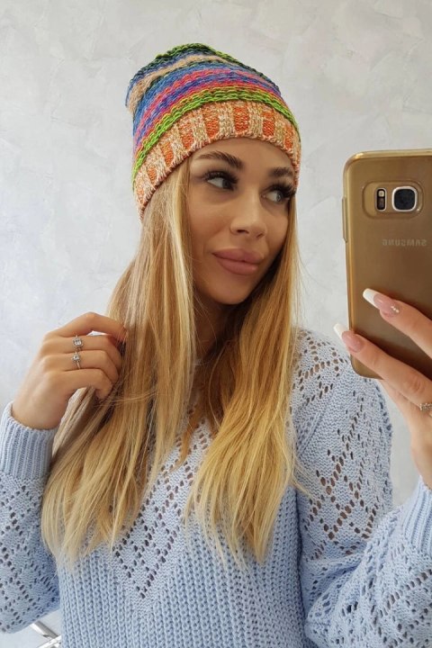 Czapka z polarem Krystyna K207 chabrowy+pomarańczowy Czapka z polarem Krystyna K207 chabrowy+pomarańczowy